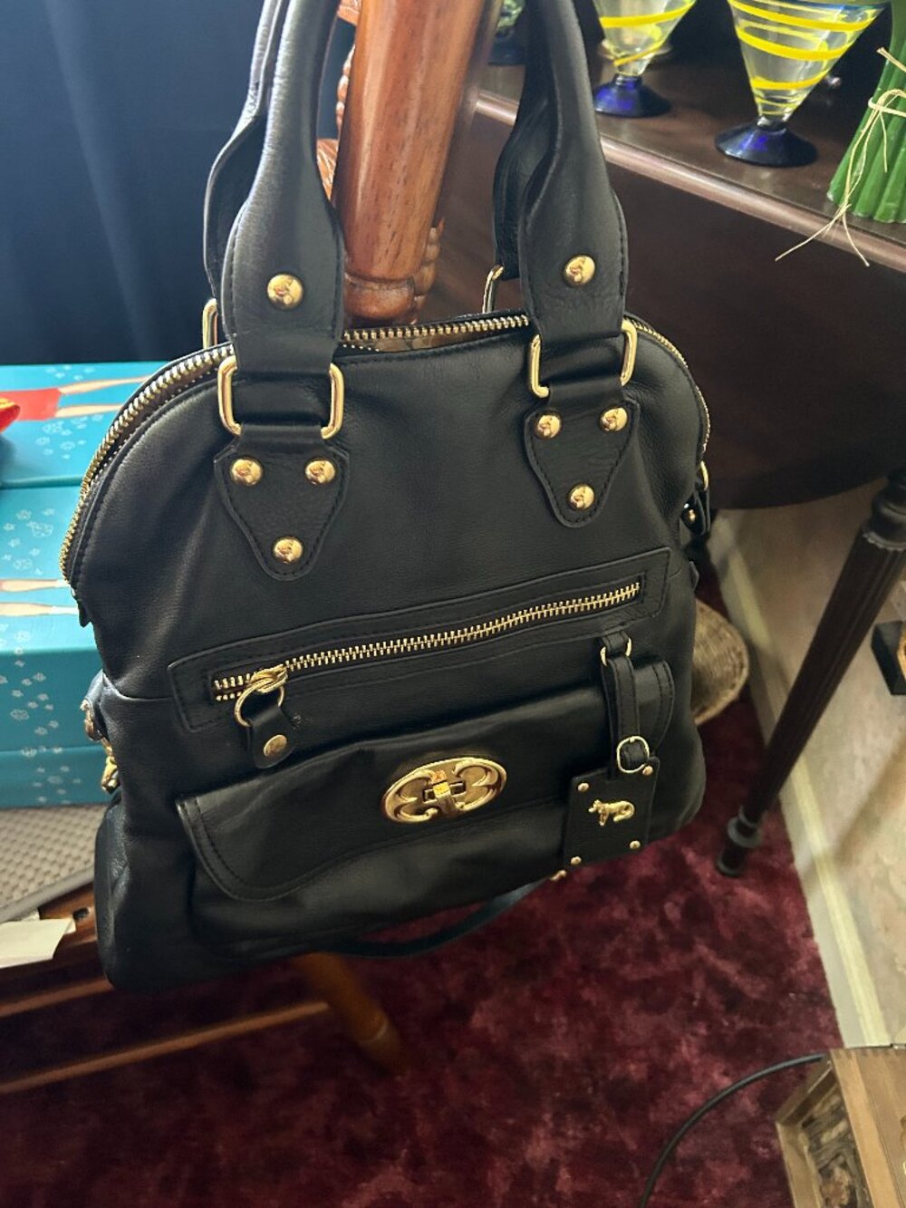 Emma Fox Black Satchel with Gold Hardware